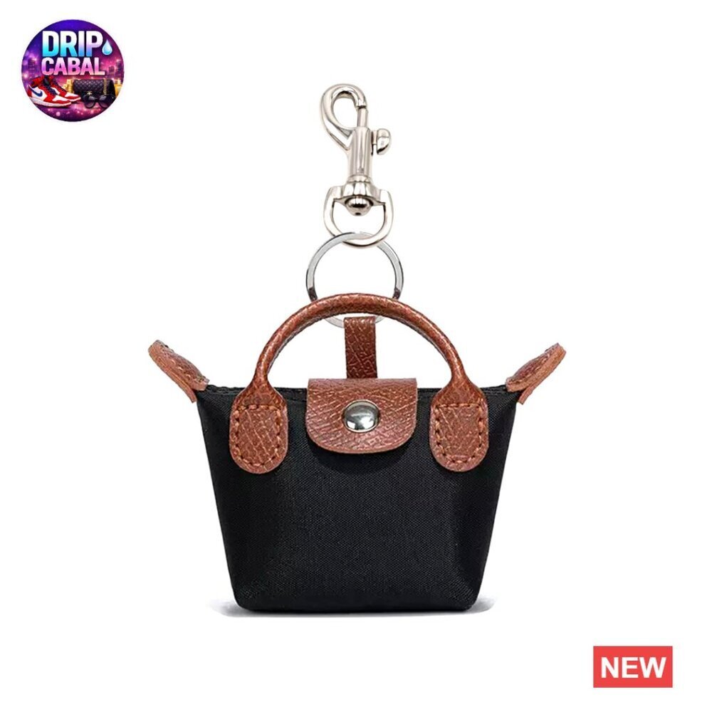 Mini Nylon Cosmetic Bag Snap Closure Portable Travel Pouch Keychain Charm